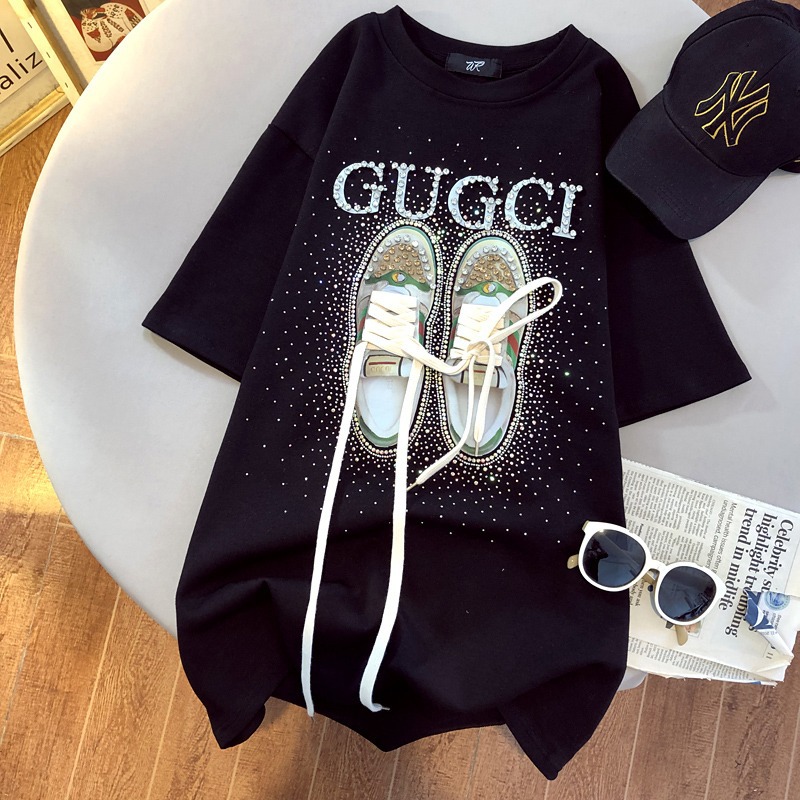New European Heavy Industry Short-sleeved T-shirt Women's 2023 Summer Loose Large Edition Mid-length Half-sleeved Top