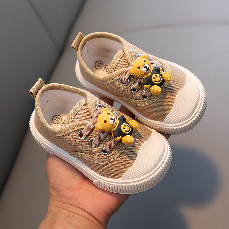 2024 Spring and Autumn Baby Shoes Cartoon Bear Soft Sole Toddler Shoes Men's and Women's Shoes Baby Shoes Canvas Shoes