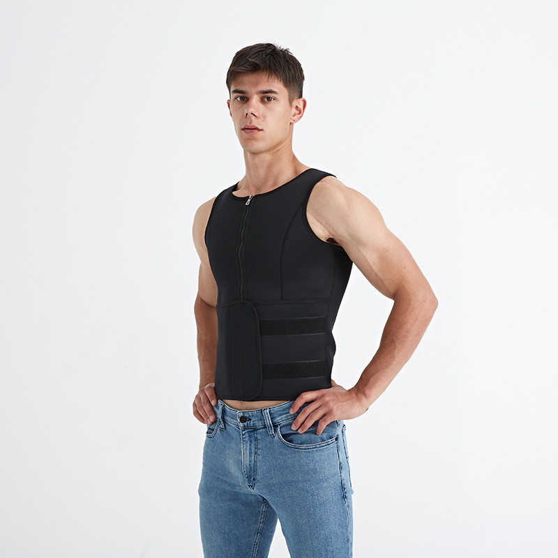 Cross-Border Men's sports corset zipper sweat tight workout clothes sweat vest waist sweat corset