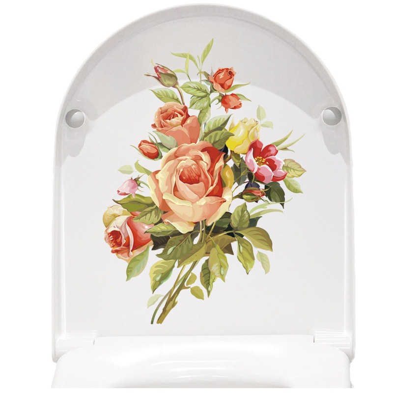Toilet stickers Cartoon creative flower toilet lid waterproof self-adhesive toilet stickers decorative bathroom toilet stickers