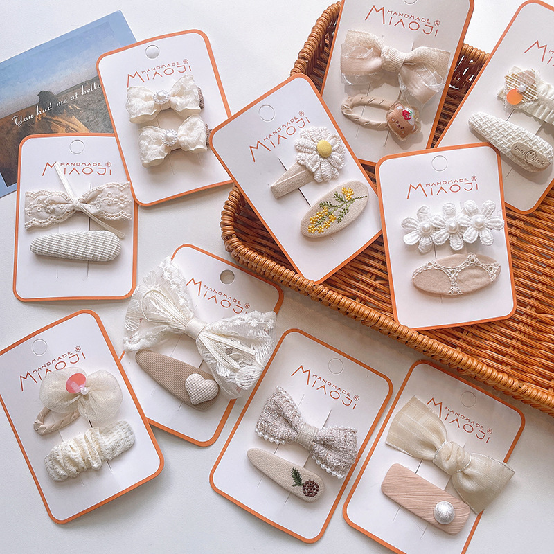 Matcha Color Bow Hairpin Korean Style Children's Hair Accessories Fabric Embroidered Hairpin Girl's Bangs Broken Hair BB Clip