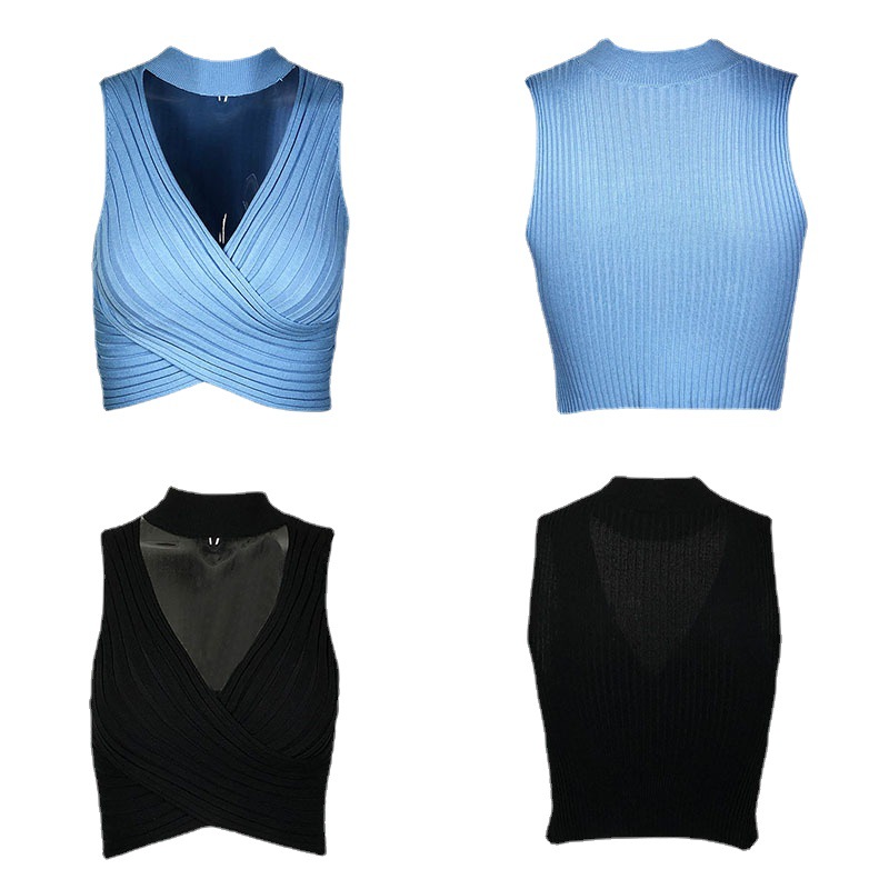 European and American Foreign Trade Women's Clothing Summer ins Neck Hanging Hot Girl bm Knitted Top for Outer Wearing and Inner Wearing Women's Small Camisole Vest