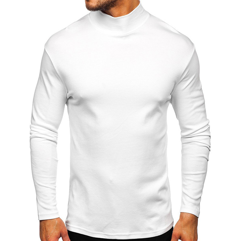 Foreign Trade Men's High Collar Warm Base Shirt Top Cross-border Autumn and Winter Fleece-lined European and American Long Sleeve T-shirt Amazon Men's Wear