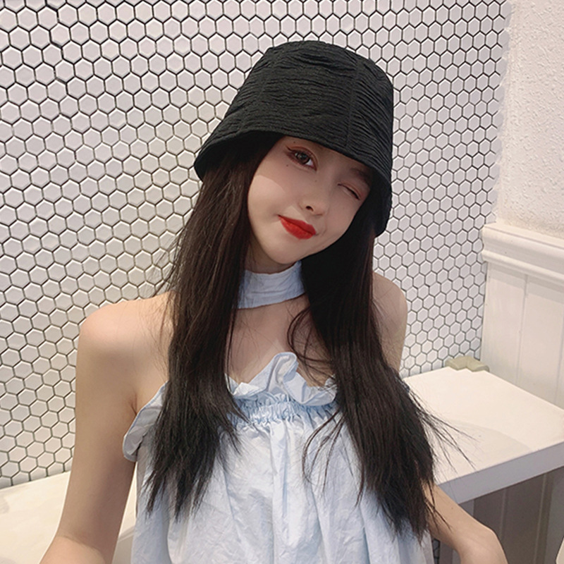 漁師帽ins女性韓国版百合潮顕顔小日系純色盆帽夏日焼け止め日よけバケツ帽子|undefined