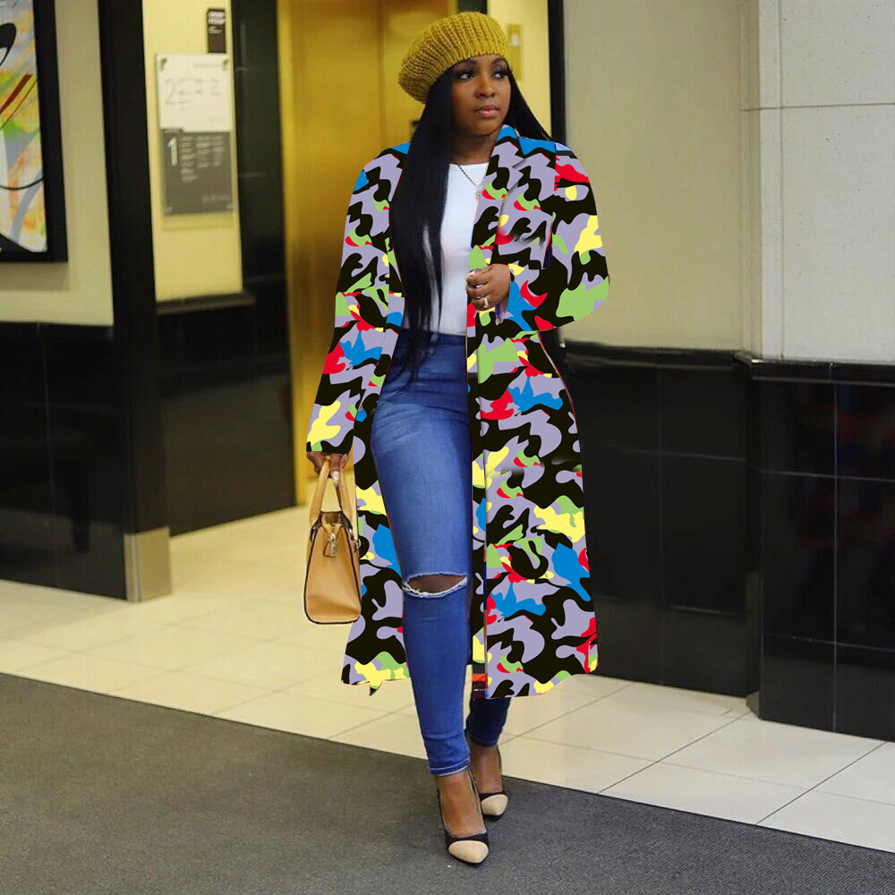 Autumn and winter New trench coat cross-border European and American plus size plaid printed double-breasted lapel coat coat women's coat_voghion.com