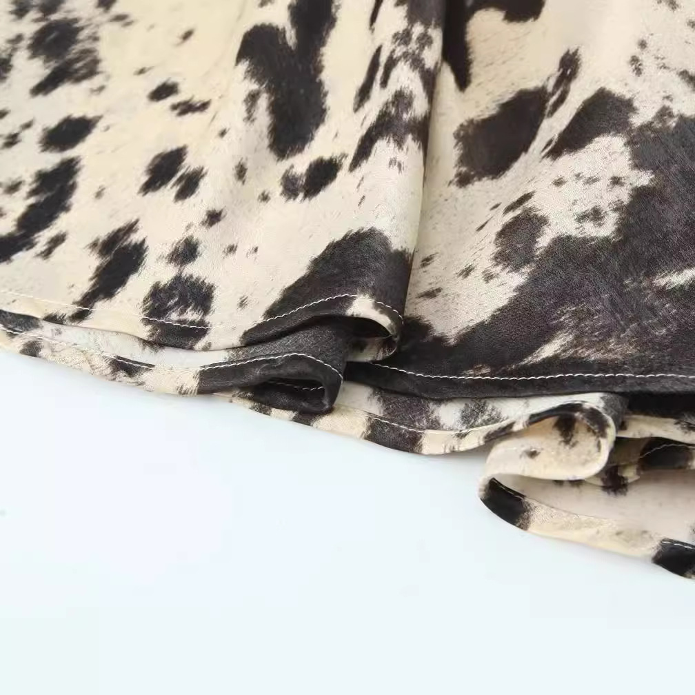 Foreign Trade Spring and Autumn New Women's Clothing European and American All-match Animal Print Silk Satin Texture Midi Dress