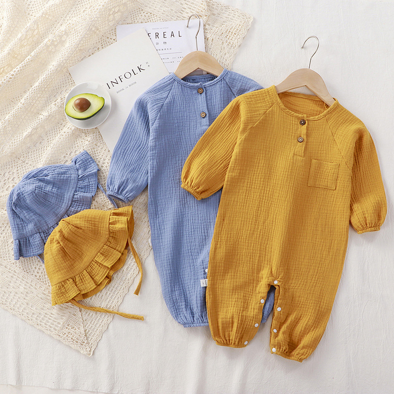 Baby Spring New Jumpsuit Newborn Long Climbing Cotton Gauze Hayi Baby Summer Pajamas