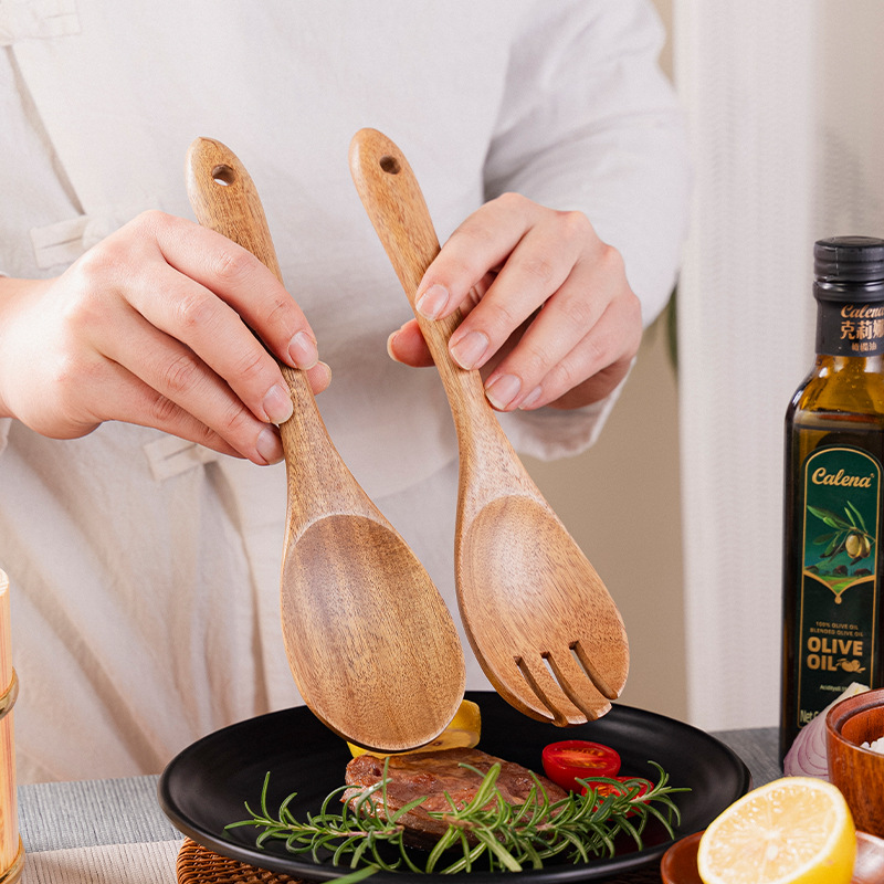 Big-leaf acacia wood stir-fry shovel soup spoon teak non-stick pan spatula wooden kitchenware kitchen hot pot small rice spoon colander