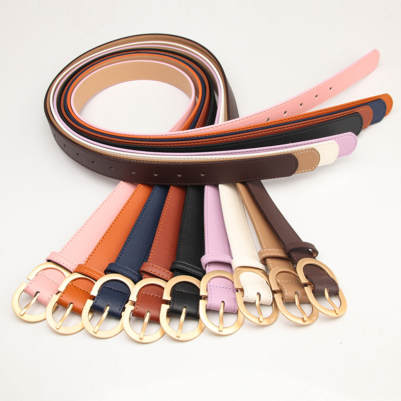 New Korean style ins style women's belt simple all-match double D alloy pin buckle imitation leather jeans belt manufacturer