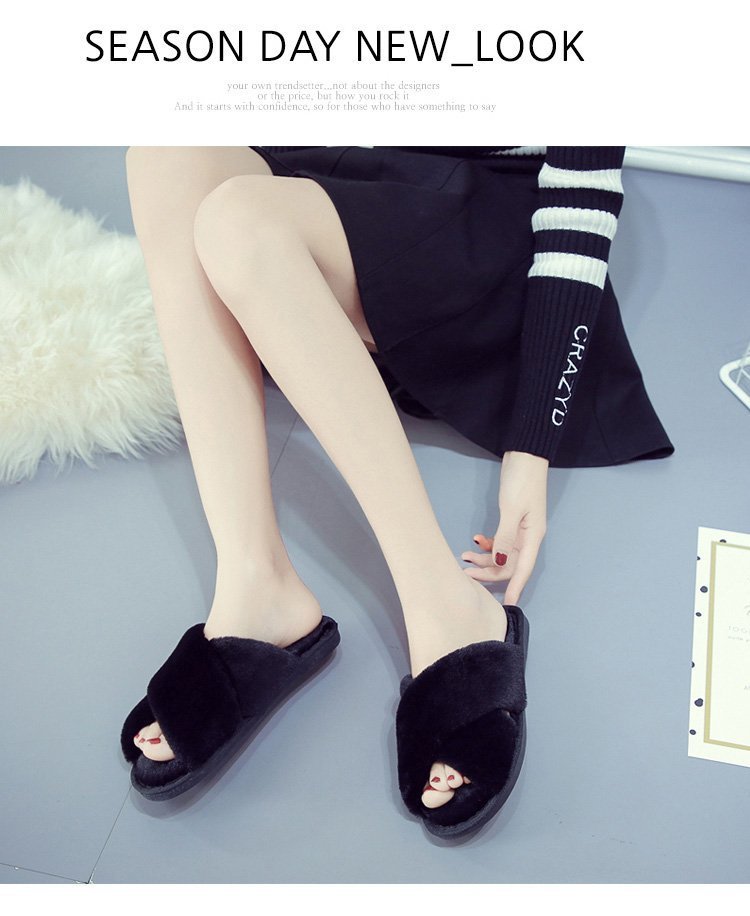 Pantofole Cross Mao Mao da donna invernali commercio estero taglia 43 casa peluche punta aperta caldo cotone da cucire all'ingrosso_voghion.com