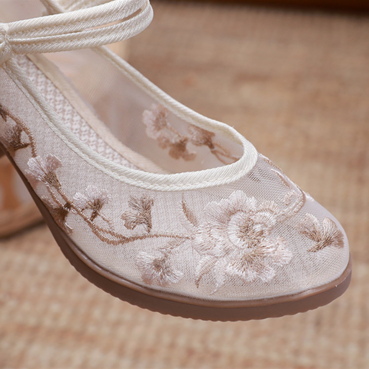 New Chinese Style Hanfu Shoes Mesh Shoes Vintage Cloth Shoes Thick Sole High Heel Women's Shoes Vintage Cloth Shoes Wedge Heel Shoes