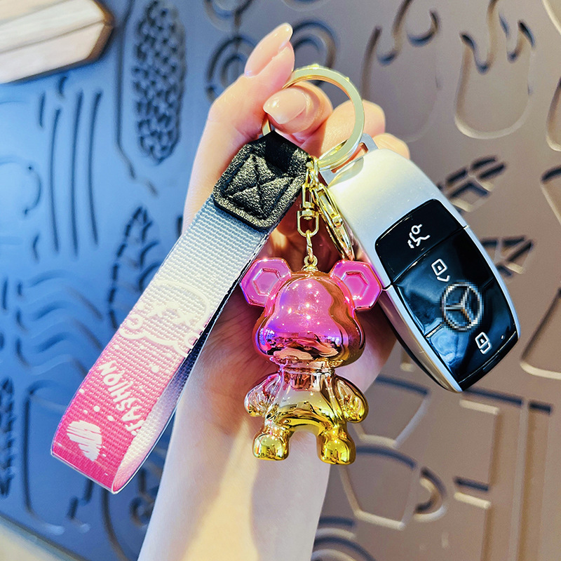 Creative electroplating graffiti gradient bear car keychain cartoon cool bear doll student schoolbag pendant small gift