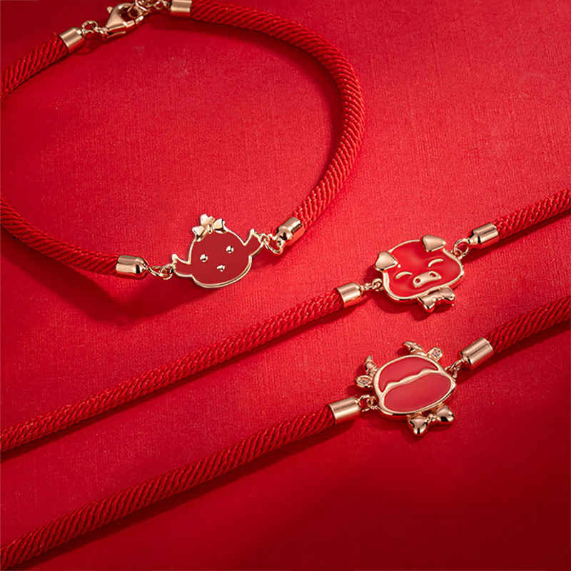 National Tide New Chinese Zodiac Cute Dragon Bracelet Couple Best Friend Student Christmas New Year Gift Lucky Red Rope Bracelet