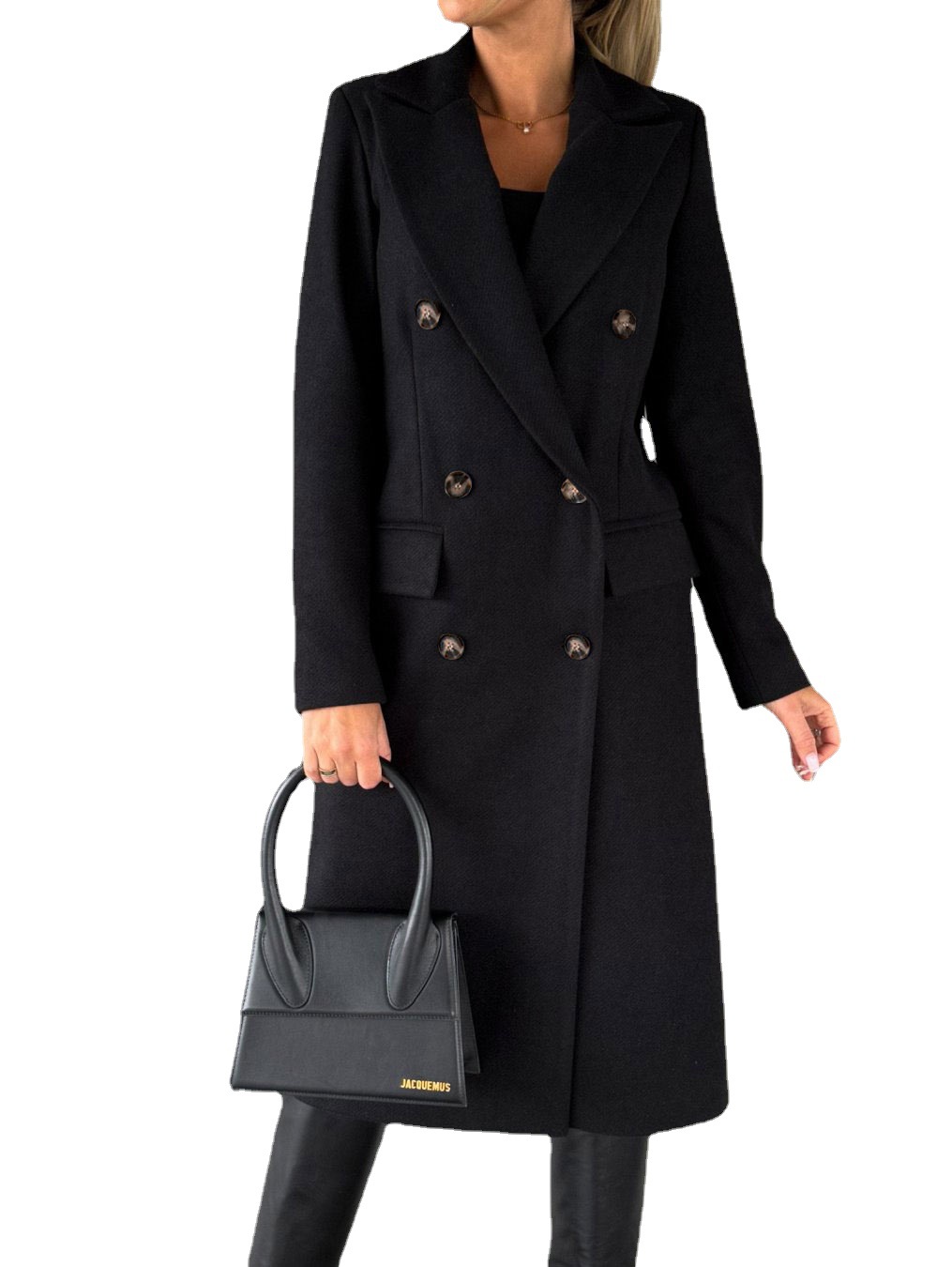 Women's Spring 2023 New Amazon cross-border coat versatile woolen coat solid color long sleeve double breasted pocket