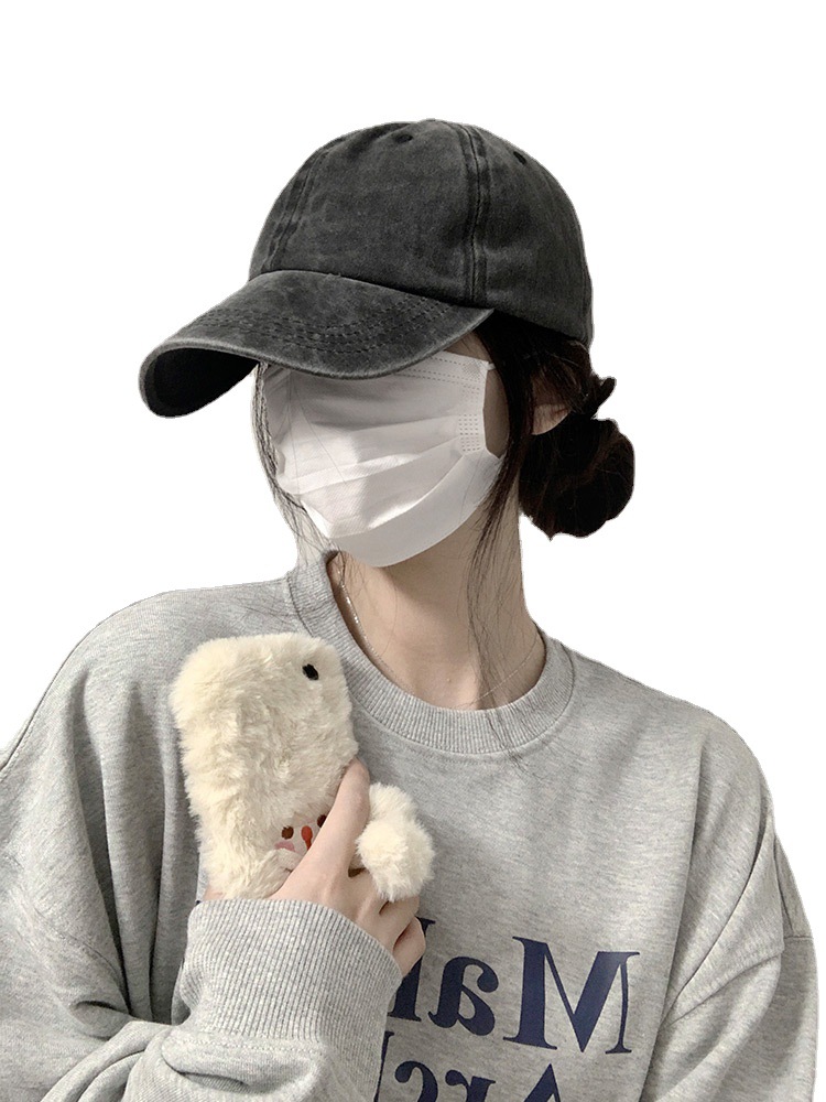 Gray distressed baseball cap for women 2023 new autumn and winter retro plain all-match spring and summer big head circumference peaked cap
