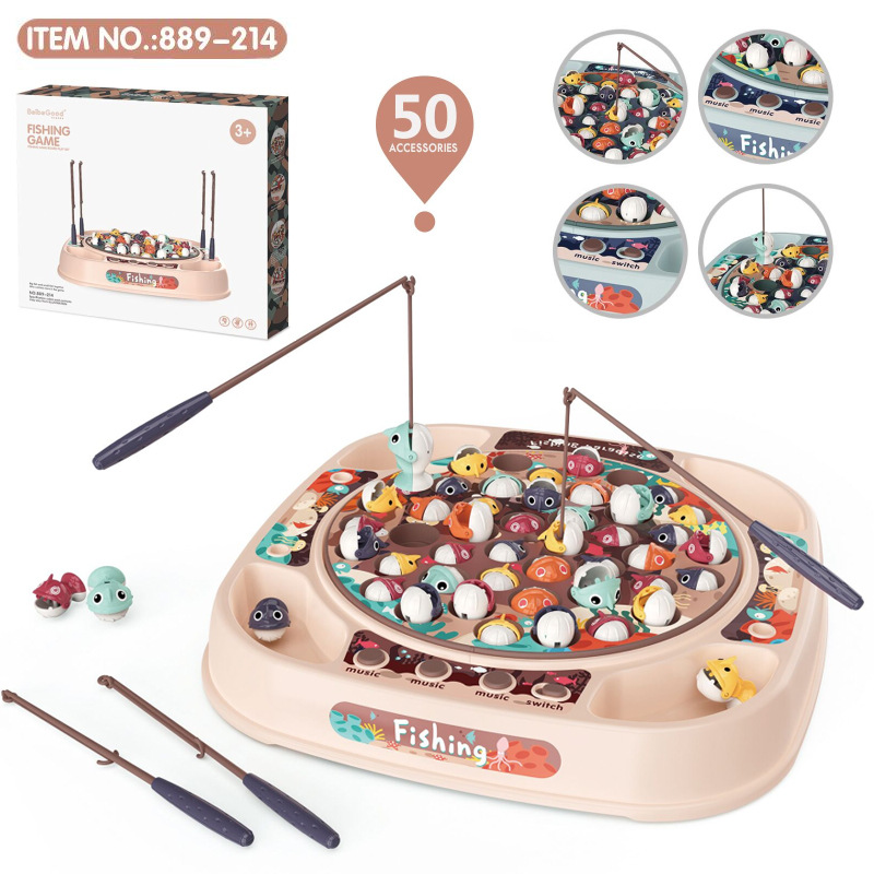 Cross-Border play house turn music game children's electric fishing toy light music rotating Diaoyutai set