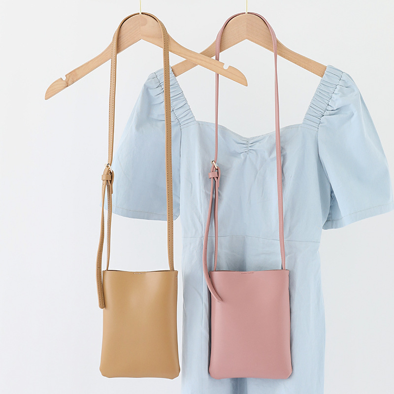 Korean Style Mori Style Artistic Small Satchel Casual Retro Solid Color Vertical Mobile Phone Bag Simple Western Style Soft Leather Women's Shoulder Bag