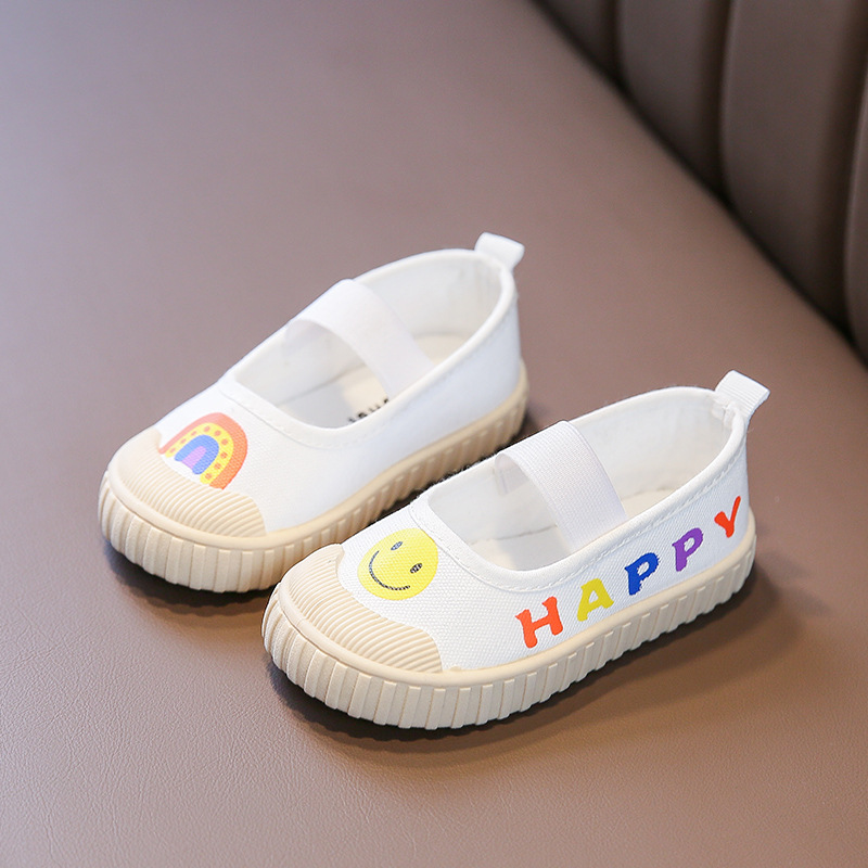 Kindergarten Indoor White Shoes Spring and Autumn Slip-on Soft Bottom Girls and Girls Children's Shoes Baby Canvas Shoes