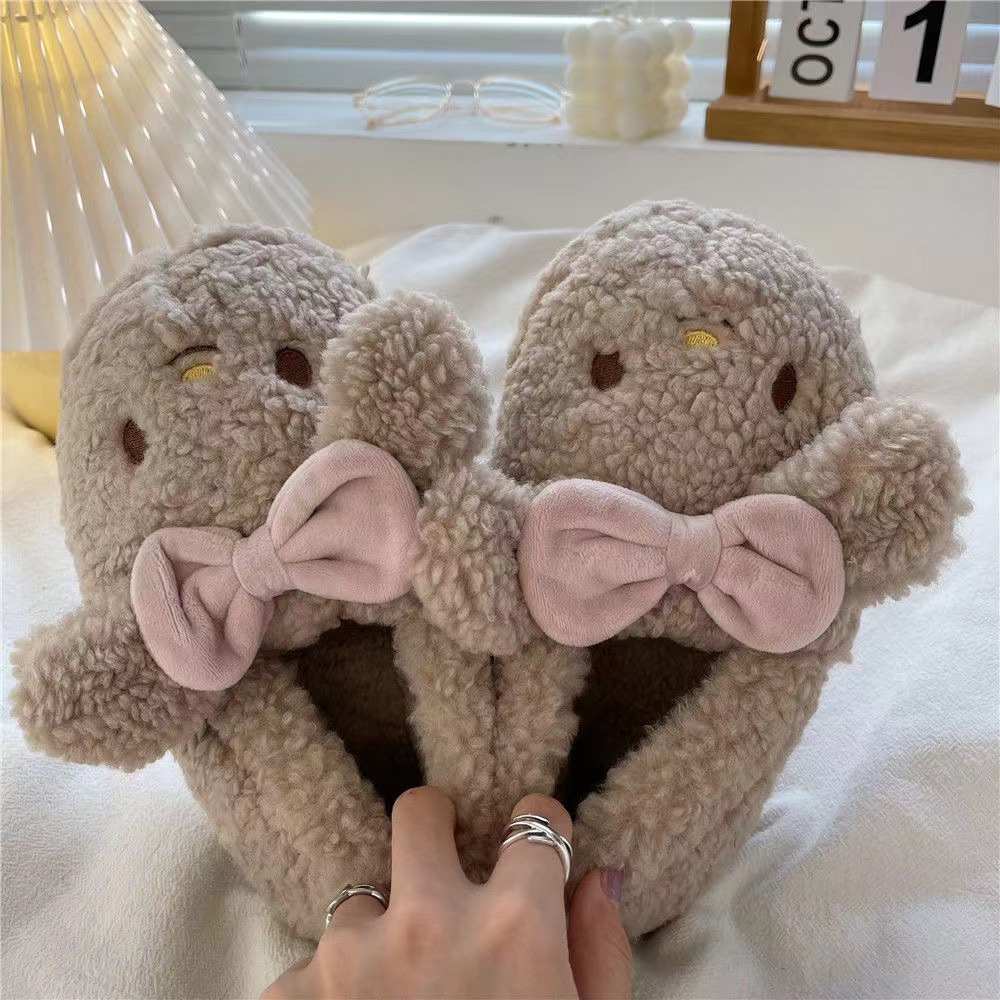 Cotton Shoes Bag with Cotton Slippers Girls Autumn and Winter Cute Home ins Style Mao Mao Shoes Bow Puppy Dormitory