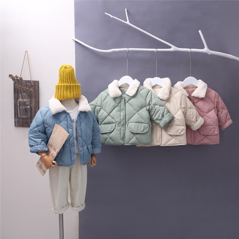 Amazon children's clothing new Korean style children's diamond cotton-padded coat autumn and winter baby fashion fur collar coat men's and women's cotton-padded coat