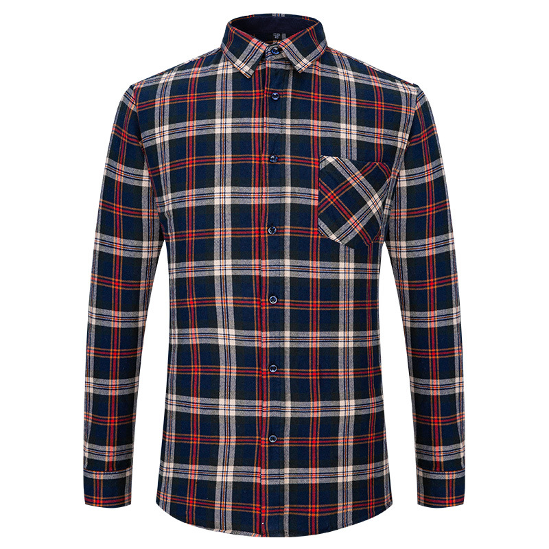 [Large Size] Men's Cotton Sanding Plaid Shirt Four Seasons Lapel Youth Plaid Casual Spot Cotton Shirt Batch