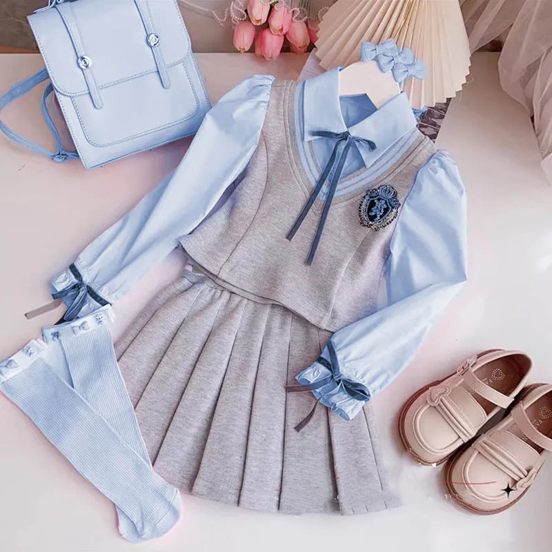 Girls' suit 2024 autumn new children's spring and autumn children's clothing middle and big children's college style top Western style skirt