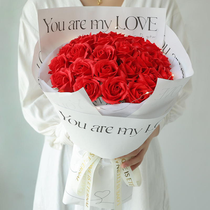 Internet Red Ice Blue Rose Soap Bouquet for Girlfriend Eternal Flower Birthday Gift for Girls Christmas Gift