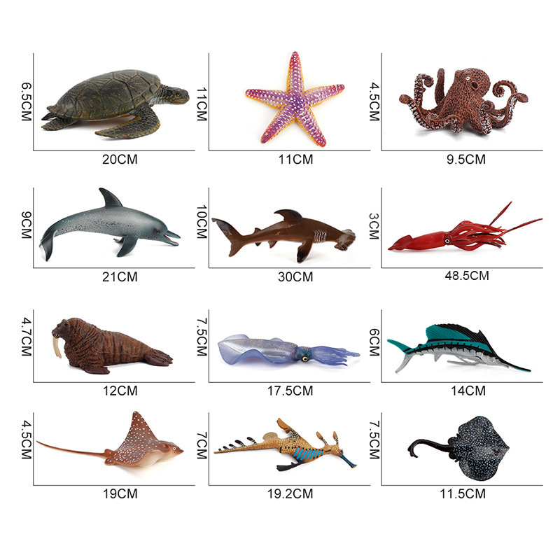 儿童教育认知道具深海海洋动物模型鱿鱼魔鬼鱼章鱼鲨鱼海龟实心