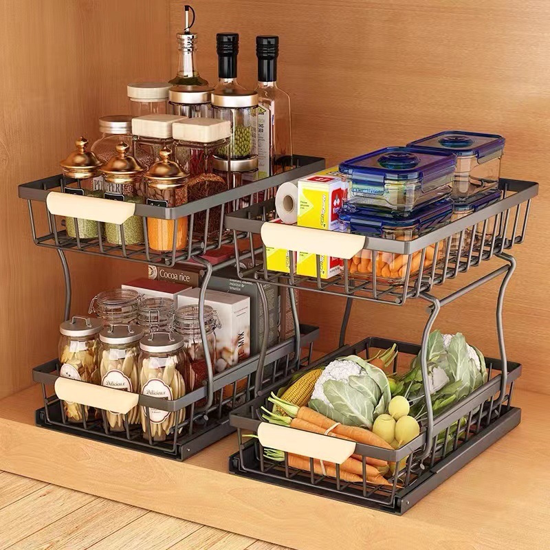 Kitchen Under-sink Storage Rack Double-layer Push-pull Cabinet Multi-layer Kitchen Under-sink Storage Rack Bathroom Finishing Rack