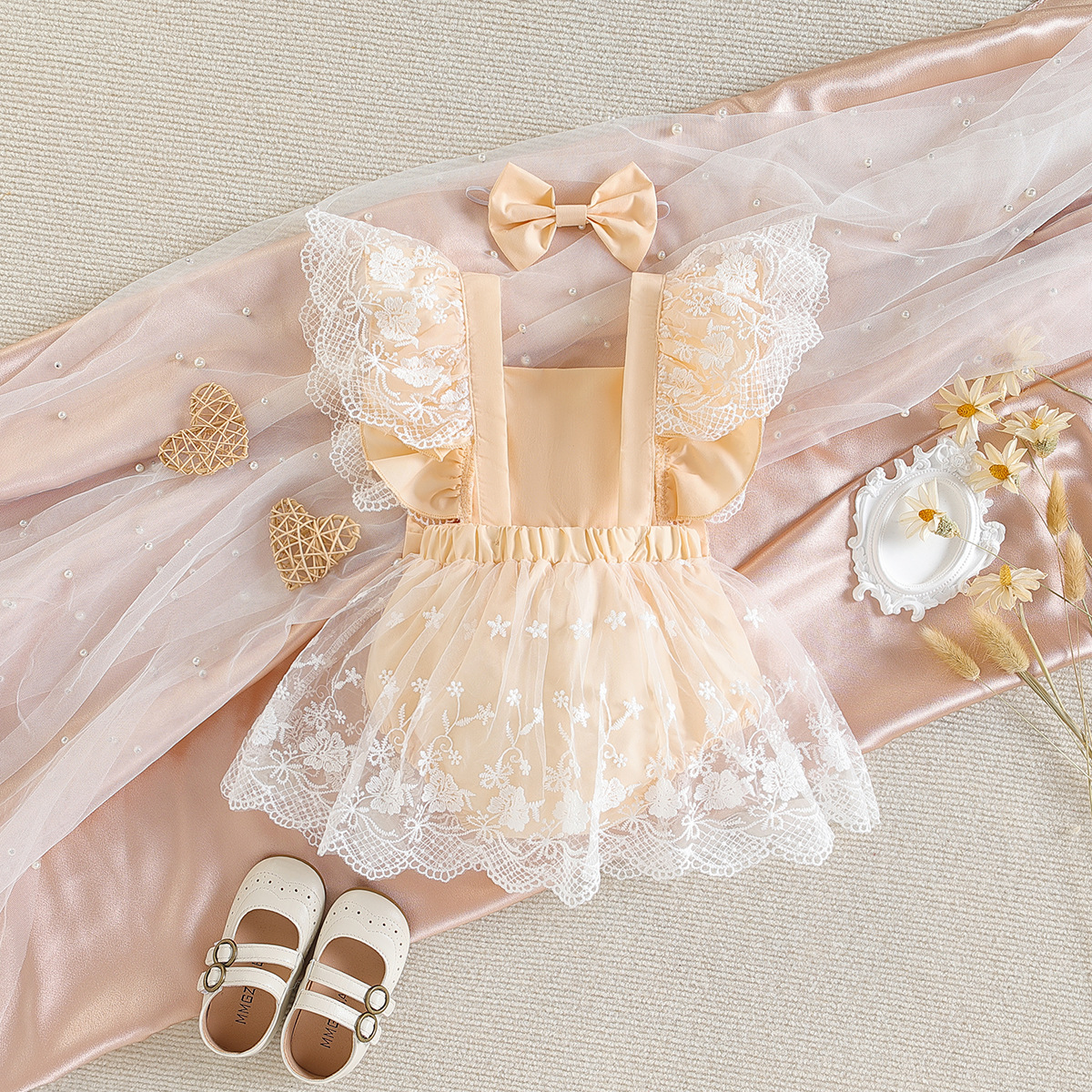 SAMGAMIBABY cross-border children's clothing summer new baby girl sweet princess romper lace jumpsuit