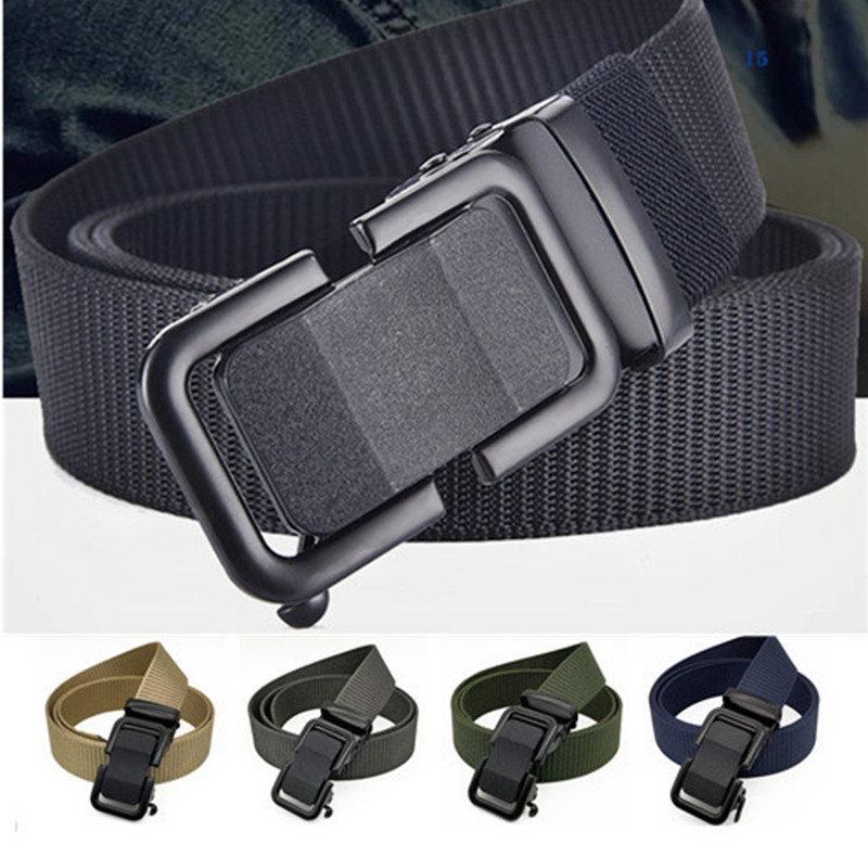 Cross-border Metal Buckle Nylon Canvas Belt Belt Men's Men's Trouser Belt Toothless Automatic Buckle genuine goods Belt