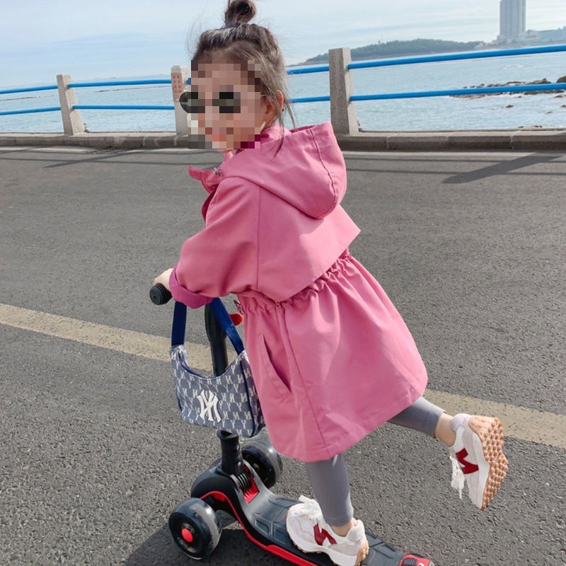 女童春秋装新款小儿童韩版冲锋衣中长款风衣外套宝宝洋气大衣