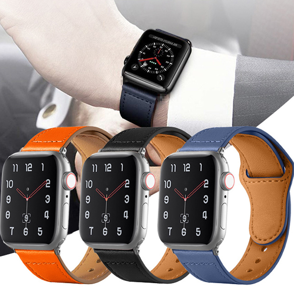 Suitable for apple leather strap iWatch universal business type reverse buckle first layer cowhide single nail strap