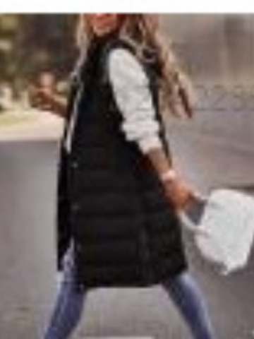 European and American solid color hooded single-breasted mid-length cotton-padded vest slim temperament cardigan coat top
