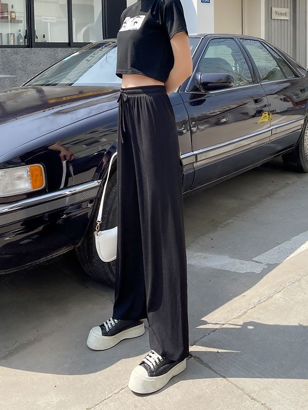 Ice Silk Wide-Leg Pants for Women 2023 Spring and Summer Thin Slimming Loose Dose Breathable Small Straight Casual Floor Pants