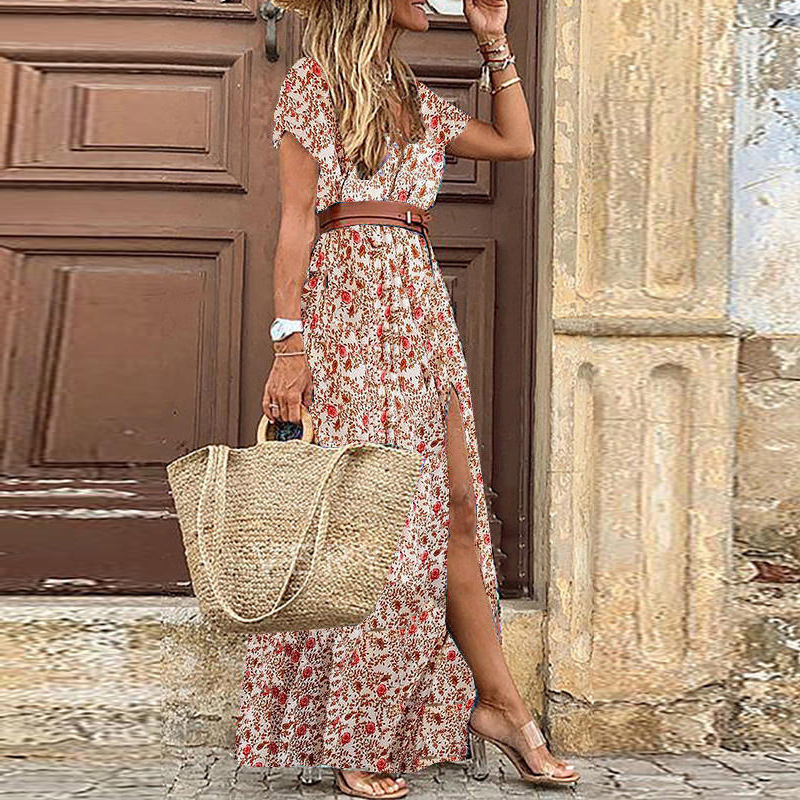 2022 Bohemian printed dress explosion seaside beach holiday skirt