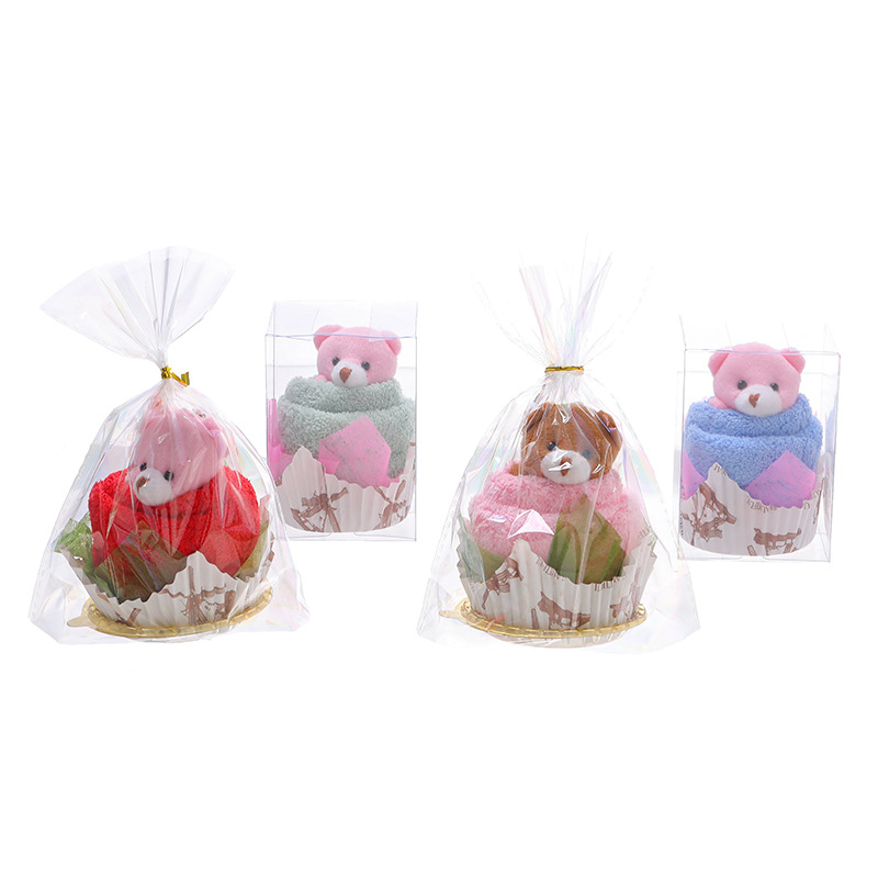 Cute Bear Cup Creative Shape Cake Towel Wedding Wedding Birthday Gift Valentine's Day Event Gift