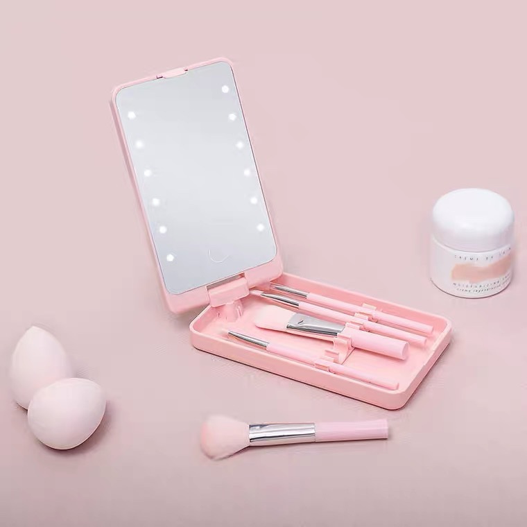 Cross-Border led makeup mirror with light small mirror portable mini portable mirror dressing mirror desktop folding mirror