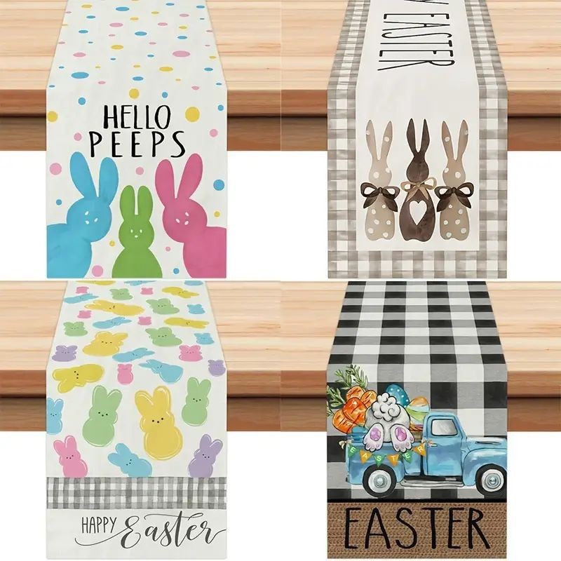 Cross-border linen table runner new Easter rabbit decoration creative printing dining table decoration cloth kitchen entrance tablecloth