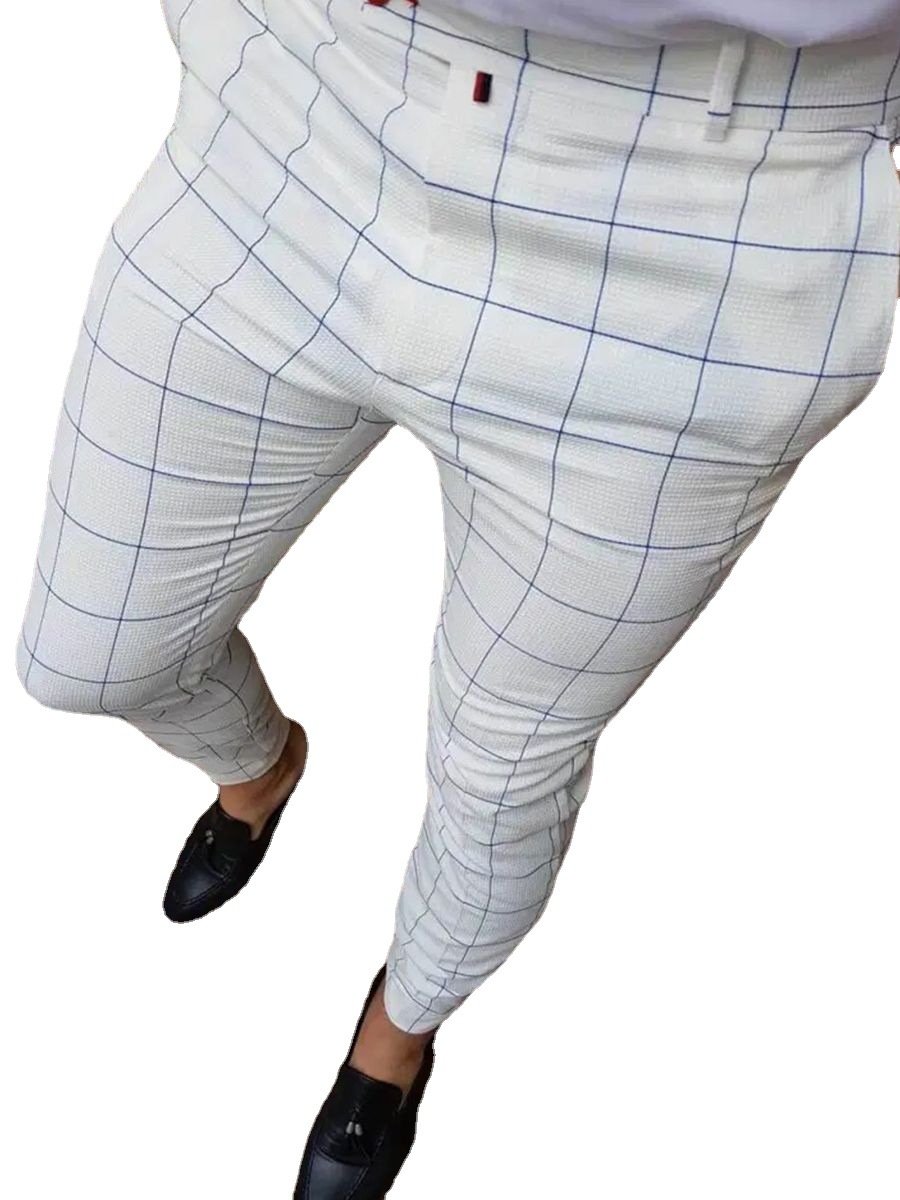 New European and American men's casual trousers plaid pants in stock
