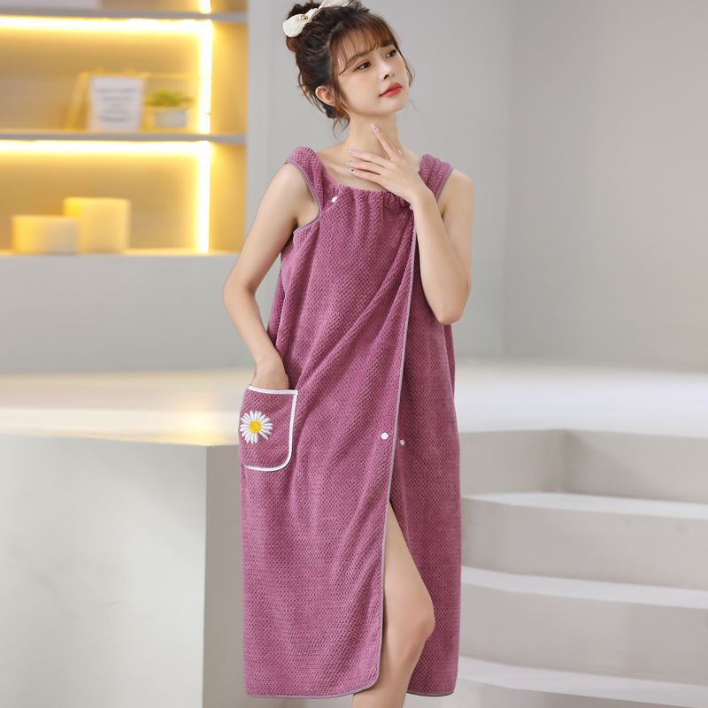 New Coral Fleece Wearable Bath Towel Thickened Soft Absorbent Adult Long Sling Bath Skirt Bathrobe Wholesale Tube Top