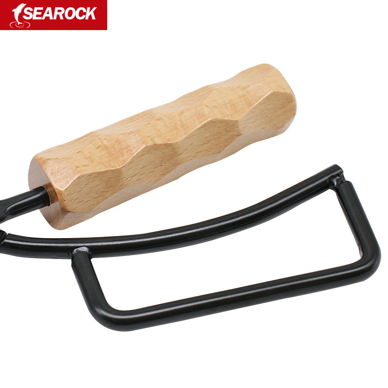Outdoor camping extended fire tongs charcoal clip duck bill fire tongs barbecue wrought iron wooden handle solid carbon clip