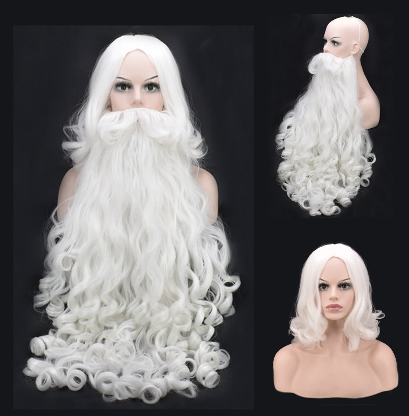 Santa Claus beard white full set beard and wig Christmas hot sale wig one-piece delivery in stock