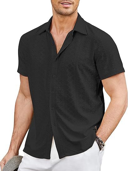 2024 Amazon Men's Button Beach Shirt Short Sleeve Casual Holiday Summer Long Sleeve Tropical Top