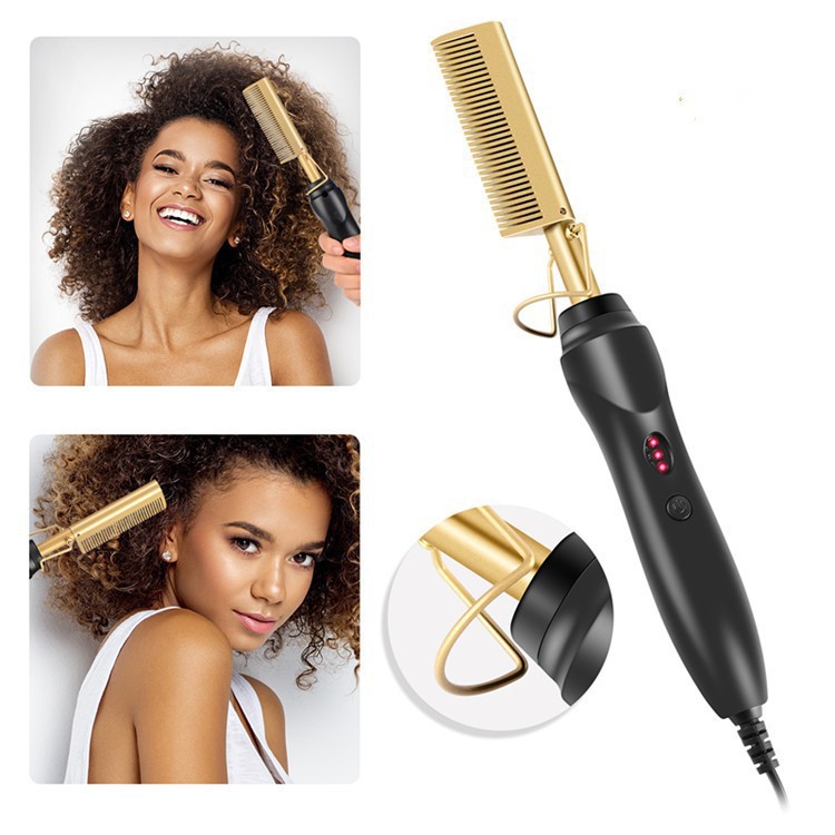 Cross-border New Wet and Dry Dual-use Copper Comb Straight Hair Curling Rod Household Curling Straight Multifunctional Bangs Electric Comb