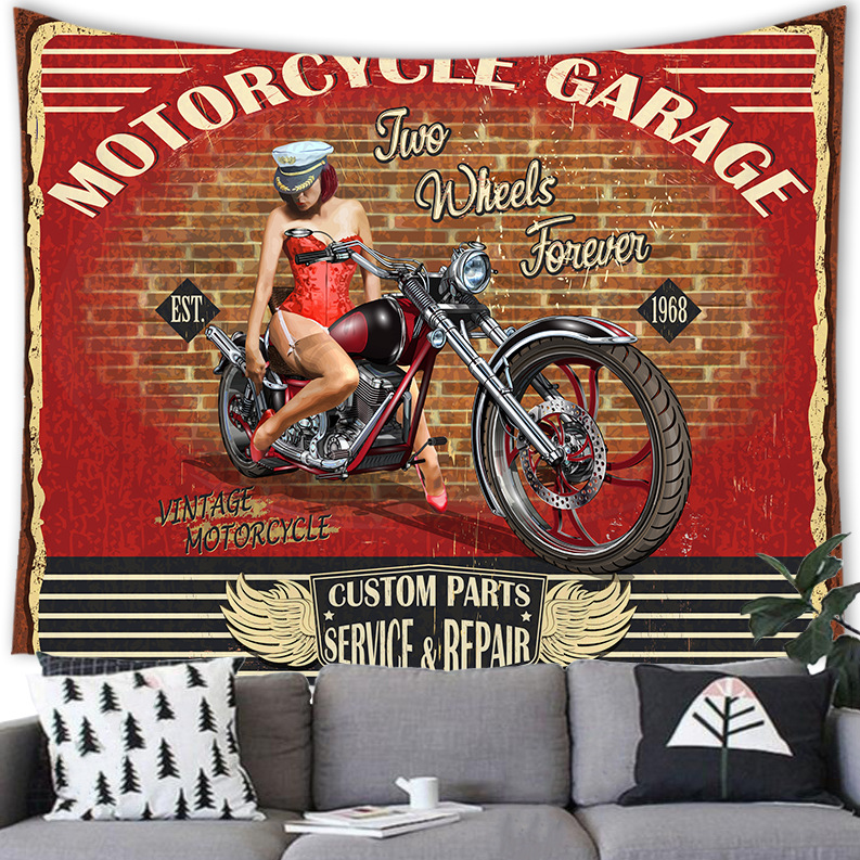 Cross-border supply of American retro motorcycle peach skin tapestry wall hanging manufacturers supply to figure G193