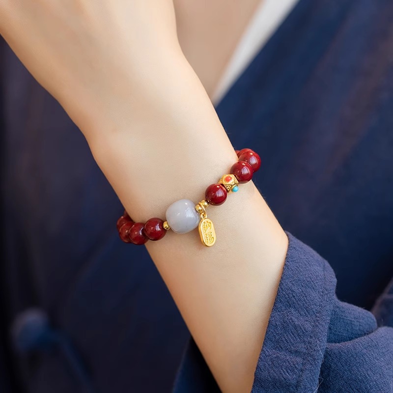 Great Crystal Natural Raw Mineral Cinnabar Bracelet Female Hetian Jade Buddha Bead Bracelet Fu Brand Jewelry Bracelet Wholesale