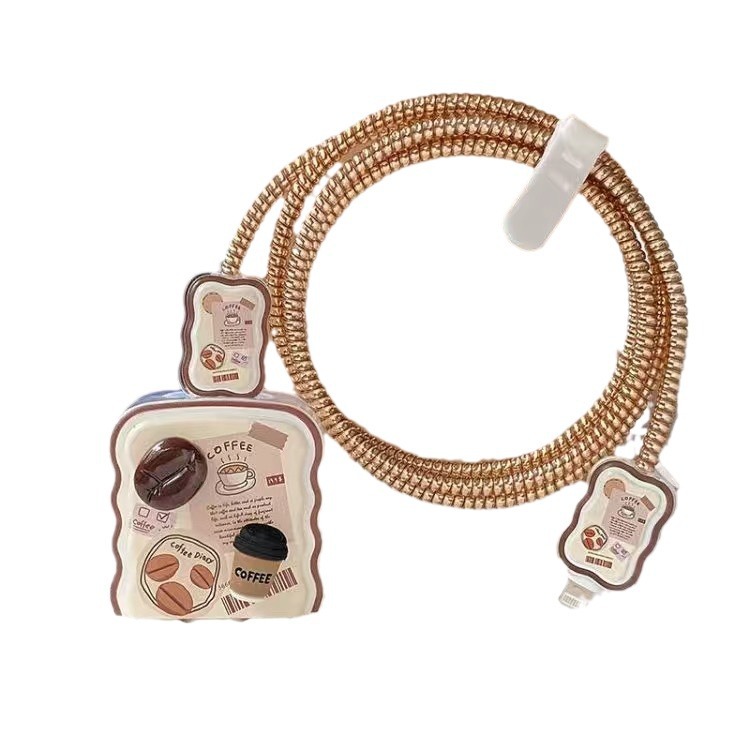 Applicable to Apple original protective shell charging cable transparent flower folding anti-break data cable protection four-piece set