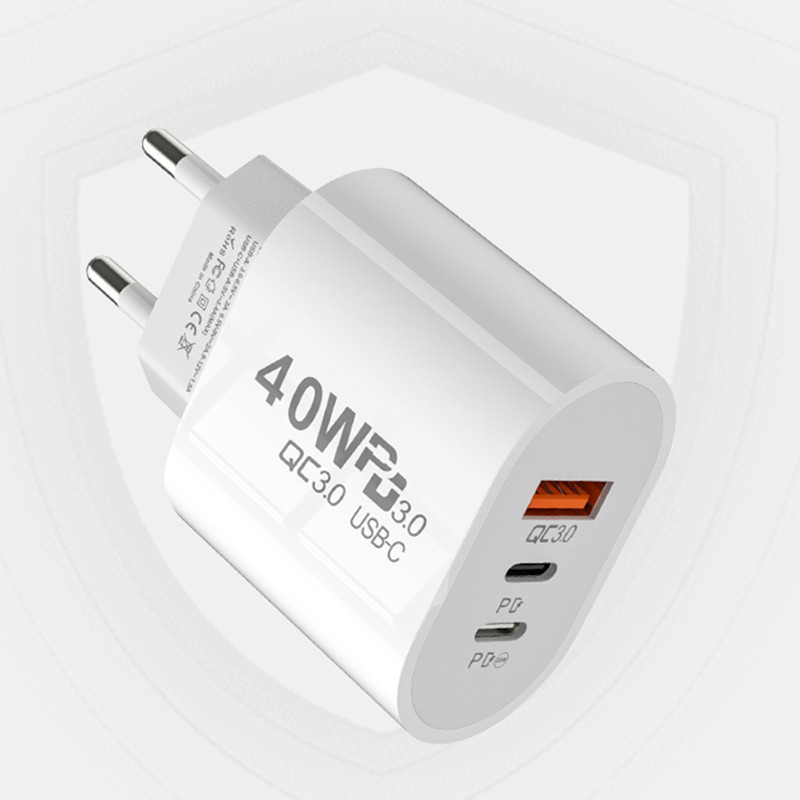 Double PD + USB fast charging standard 40W TYPEC port is suitable for Apple 20W fast charging European/US travel charging