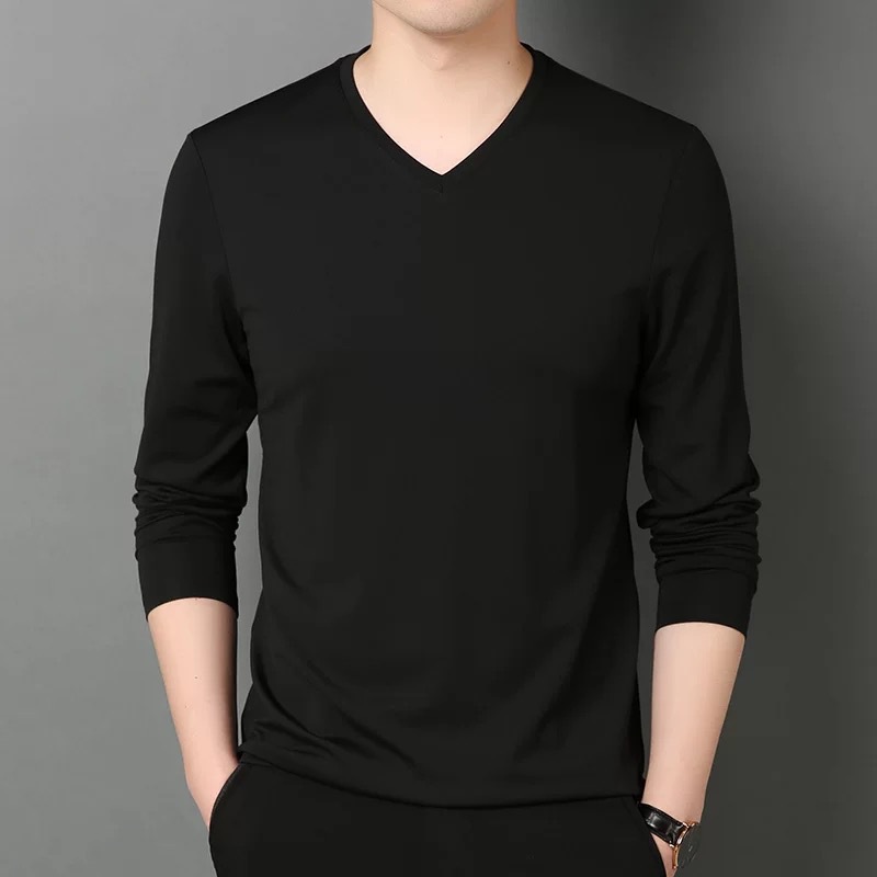 2024 long-sleeved T-shirt men's spring and autumn thin slim casual autumn wear bottoming V-neck T-shirt inner wear wholesale